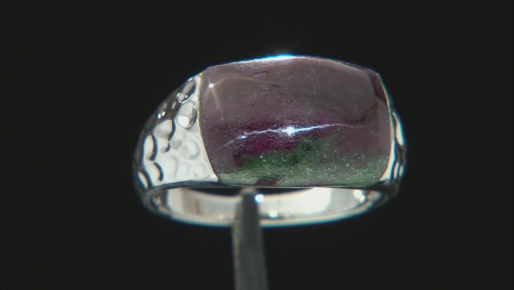 Red Ruby-in-Zoisite Rhodium Over Silver Band Ring Video Thumbnail