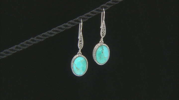 Blue Turquoise Rhodium Over Sterling Silver Dangle Earrings Video Thumbnail
