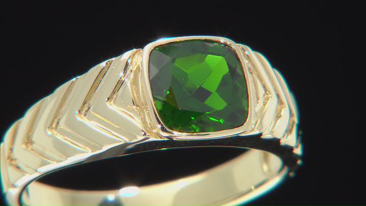 Green Cushion Chrome Diopside 10k Yellow Gold Men's Ring 1.92ct Video Thumbnail