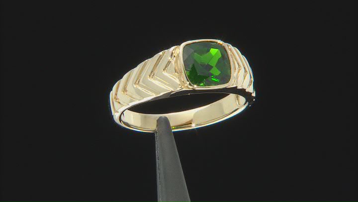 Green Cushion Chrome Diopside 10k Yellow Gold Men's Ring 1.92ct Video Thumbnail