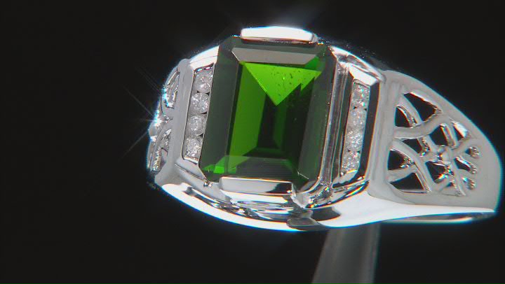 Green Chrome Diopside Platinum Men's Ring 3.31ctw Video Thumbnail