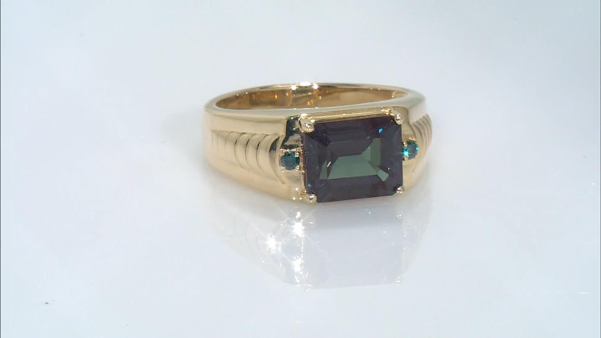 Blue Color Change Lab Created Alexandrite 10k Yellow Gold Men's Ring 5.24ctw Video Thumbnail