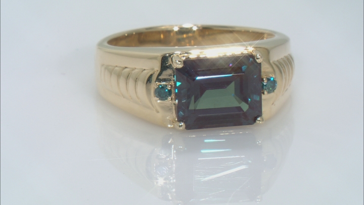Blue Color Change Lab Created Alexandrite 10k Yellow Gold Men's Ring 5.24ctw Video Thumbnail