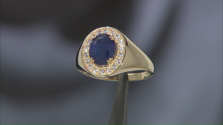 Blue Mahaleo® Sapphire 10k Yellow Gold Men's Ring 3.72ctw Video Thumbnail