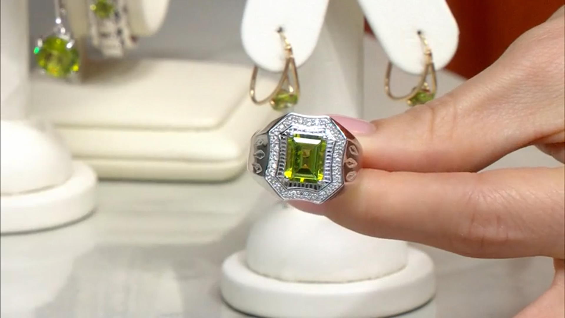 Green Peridot Rhodium 10K White Gold Men's Ring 3.34ctw Video Thumbnail