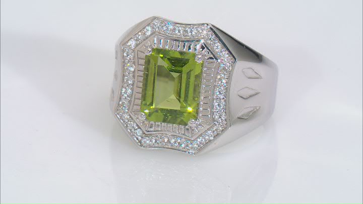 Green Peridot Rhodium 10K White Gold Men's Ring 3.34ctw Video Thumbnail