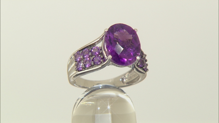 Purple African Amethyst Rhodium Over Sterling Silver Ring 4.98ctw Video Thumbnail