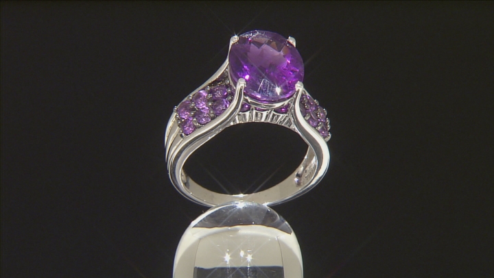 Purple African Amethyst Rhodium Over Sterling Silver Ring 4.98ctw Video Thumbnail