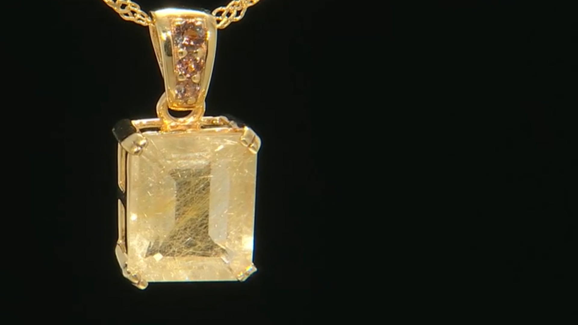 Golden rutilated quartz 18k yellow gold over  silver pendant with chain 4.74ctw Video Thumbnail