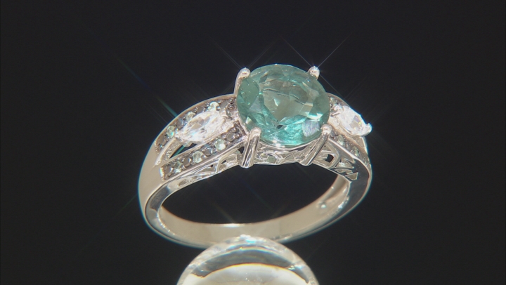 Teal Fluorite Rhodium Over Silver Ring 2.99ctw Video Thumbnail
