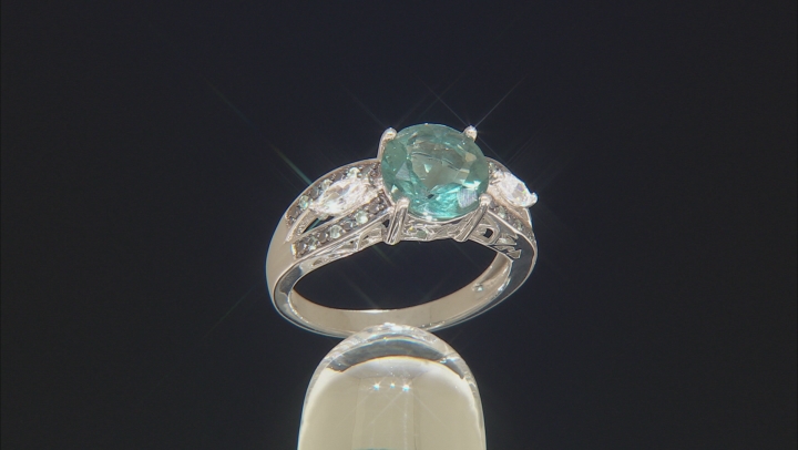 Teal Fluorite Rhodium Over Silver Ring 2.99ctw Video Thumbnail