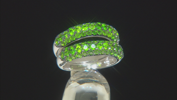 Green Chrome Diopside Rhodium Over Silver Set of 2 Rings 2.11ctw Video Thumbnail