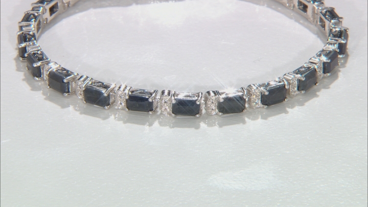 Blue Sapphire Rhodium Over Silver Tennis Bracelet 12.38ctw Video Thumbnail