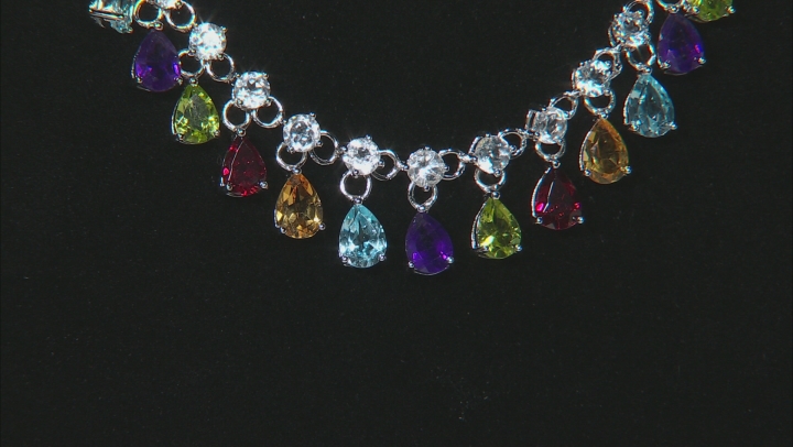 Multi-Color Multi-Gemstone Rhodium Over Silver Necklace 29.04ctw Video Thumbnail
