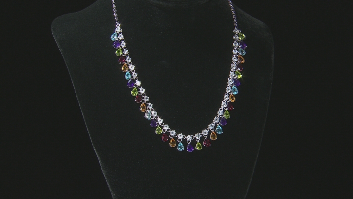 Multi-Color Multi-Gemstone Rhodium Over Silver Necklace 29.04ctw Video Thumbnail