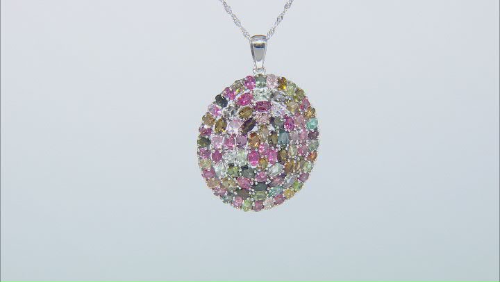 Multi-Tourmaline Rhodium Over Silver Pendant With Chain 13.79ctw Video Thumbnail