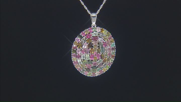Multi-Tourmaline Rhodium Over Silver Pendant With Chain 13.79ctw Video Thumbnail