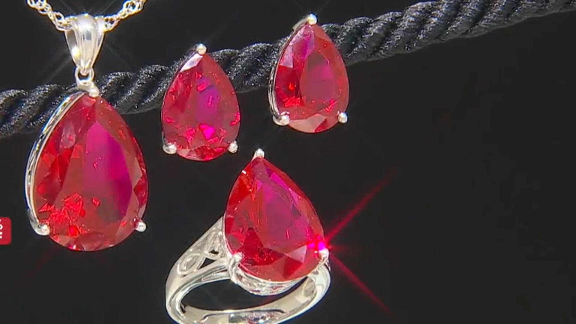 Red Lab Created Ruby Rhodium Over Silver Jewelry Set 37.09ctw Video Thumbnail