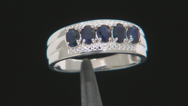 Blue Sapphire Rhodium Over Sterling Silver ring .94ctw Video Thumbnail