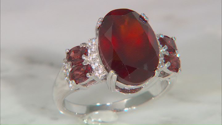 Red Hessonite Garnet Rhodium Over Sterling Silver Ring 6.13ctw. Video Thumbnail