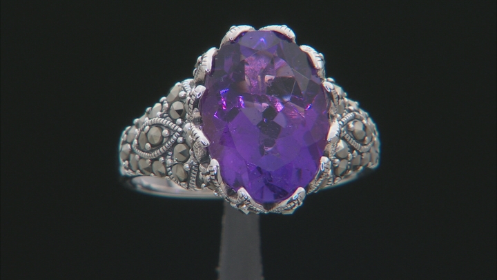 Purple amethyst rhodium over sterling silver ring 4.89ct Video Thumbnail