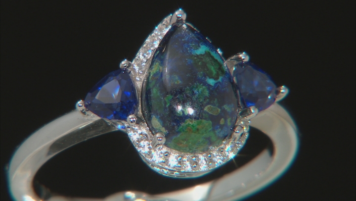 Blue Azurmalachite Rhodium Over Silver Ring .52ctw Video Thumbnail