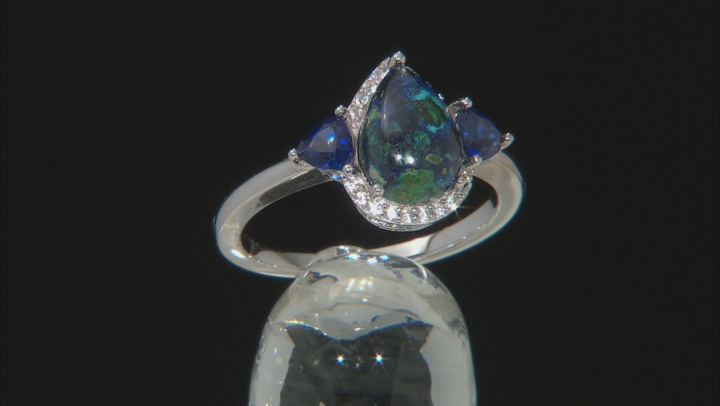 Blue Azurmalachite Rhodium Over Silver Ring .52ctw Video Thumbnail