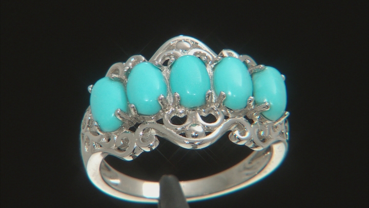 Blue Sleeping Beauty Turquoise rhodium over sterling silver ring Video Thumbnail