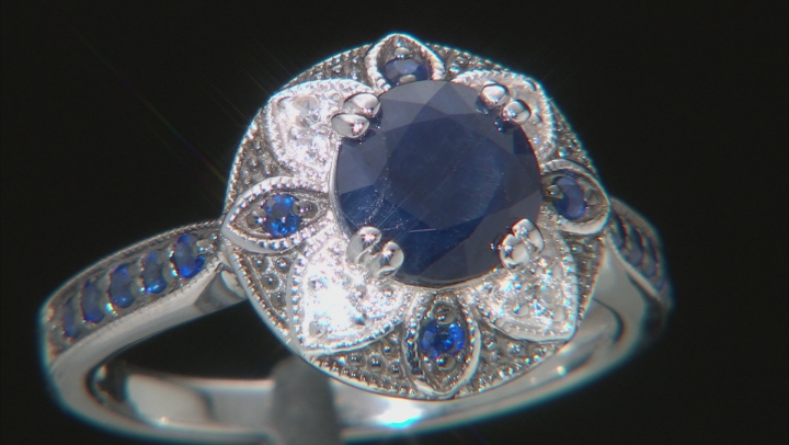 Blue Sapphire Rhodium Over Sterling Silver Ring 1.75ctw Video Thumbnail