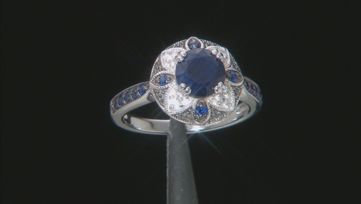 Blue Sapphire Rhodium Over Sterling Silver Ring 1.75ctw Video Thumbnail