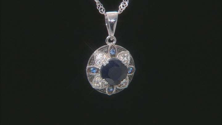 Blue Sapphire Rhodium Over Sterling Silver Pendant with Chain 1.66ctw Video Thumbnail