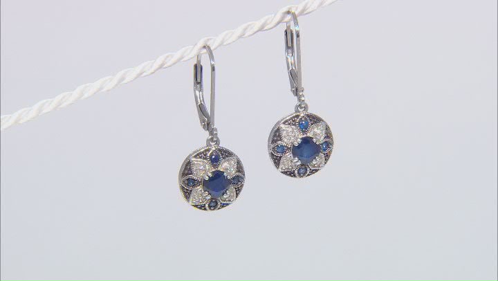 Blue Sapphire Rhodium Over Sterling Dangle Earrings 1.50ctw Video Thumbnail