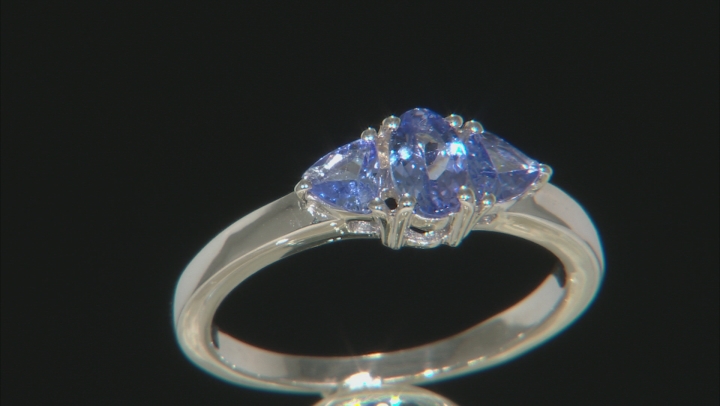 Blue Tanzanite Rhodium Over Sterling Silver 3-Stone Ring .80ctw Video Thumbnail