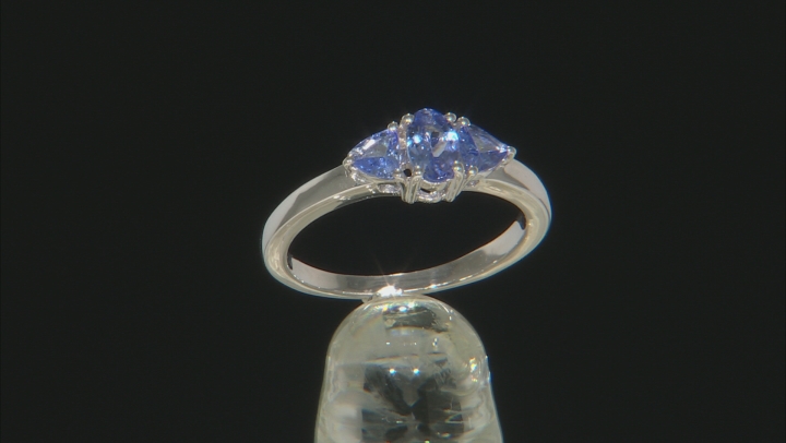 Blue Tanzanite Rhodium Over Sterling Silver 3-Stone Ring .80ctw Video Thumbnail