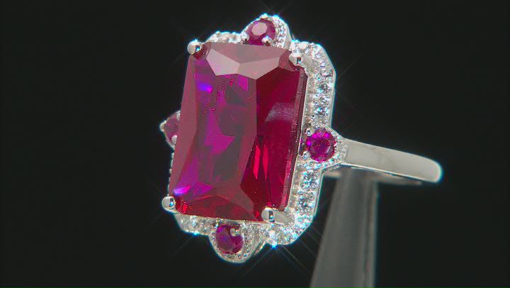 Lab Created Ruby With Lab Sapphire Rhodium Over Sterling Silver Ring 6.72ctw Video Thumbnail