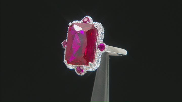 Lab Created Ruby With Lab Sapphire Rhodium Over Sterling Silver Ring 6.72ctw Video Thumbnail
