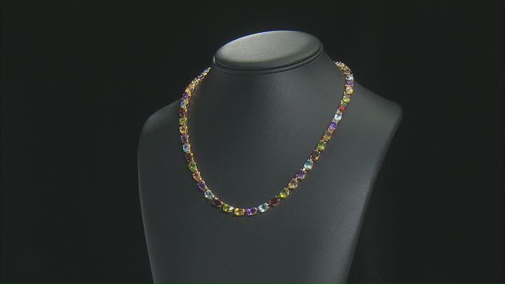 Multi-Gemstone 18K Yellow Gold Over Sterling Silver Tennis Necklace 38.68ctw Video Thumbnail