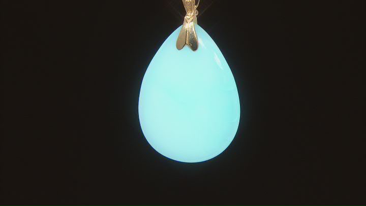 Blue Peruvian Opal 18k Yellow Gold Over Sterling Silver Pendant With Enhancer 40x30mm Video Thumbnail