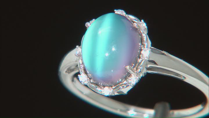 Aurora Moonstone Rhodium Over Sterling Silver Ring 0.07ctw Video Thumbnail