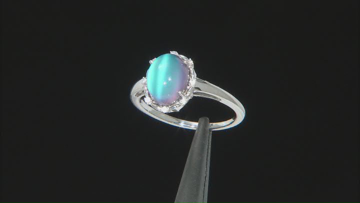 Aurora Moonstone Rhodium Over Sterling Silver Ring 0.07ctw