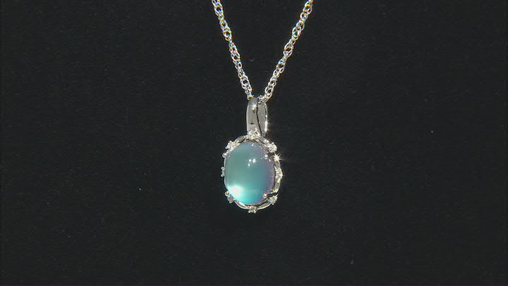 Aurora Moonstone Rhodium Over Sterling Silver Pendant With Chain 0.07ctw Video Thumbnail
