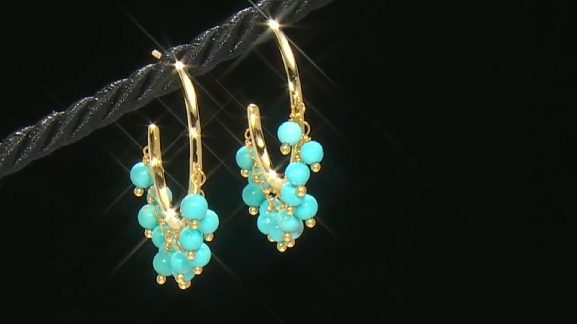 Blue Sleeping Beauty Turquoise 18K Yellow Gold Over Sterling Silver Hoop Earrings Video Thumbnail