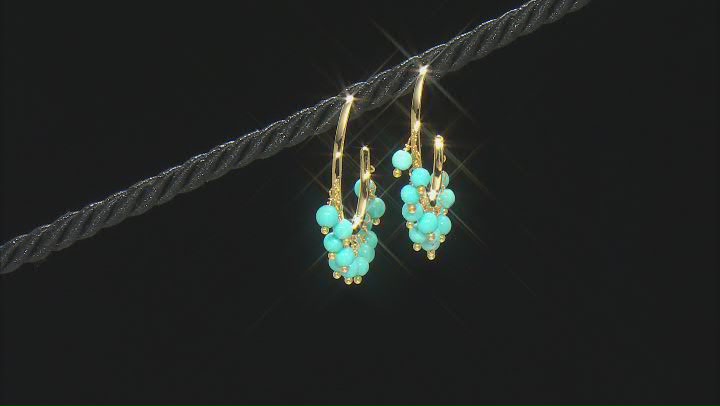 Blue Sleeping Beauty Turquoise 18K Yellow Gold Over Sterling Silver Hoop Earrings Video Thumbnail