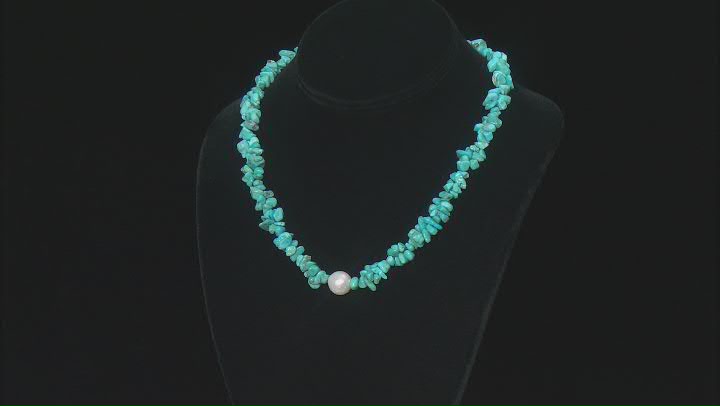 Sleeping Beauty Turquoise With Cultured Freshwater Pearl Rhodium Over Silver Beaded Necklace Video Thumbnail