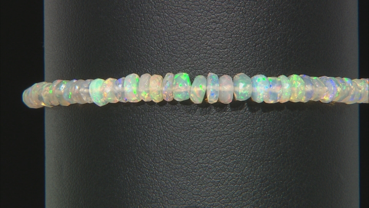 Ethiopian Opal Rhodium Over Sterling Silver Adjustable Bolo Bracelet Video Thumbnail