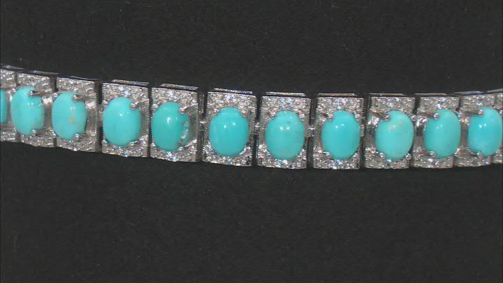 Blue Sleeping Beauty Turquoise Rhodium Over Sterling Silver Bracelet 0.31ctw Video Thumbnail