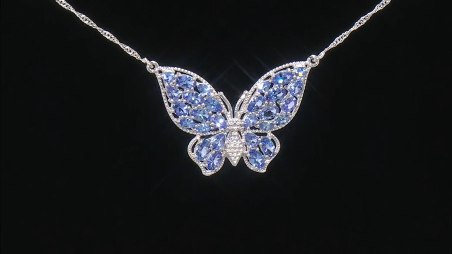 Blue Multi Shape Tanzanite Rhodium Over Sterling Silver Butterfly Necklace  3.95ctw Video Thumbnail