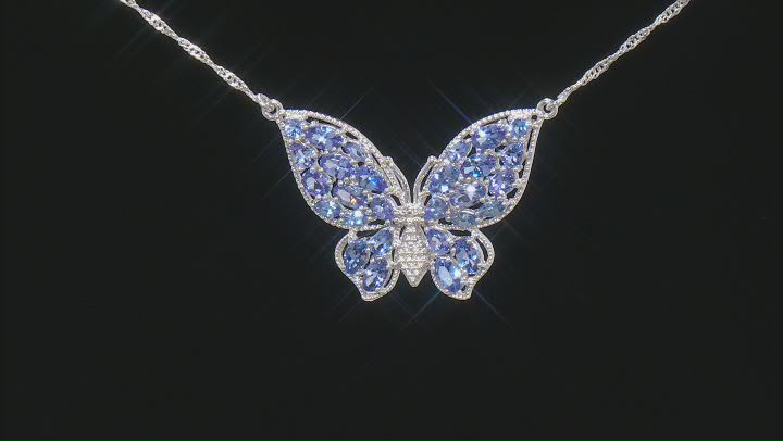 Blue Multi Shape Tanzanite Rhodium Over Sterling Silver Butterfly Necklace  3.95ctw Video Thumbnail