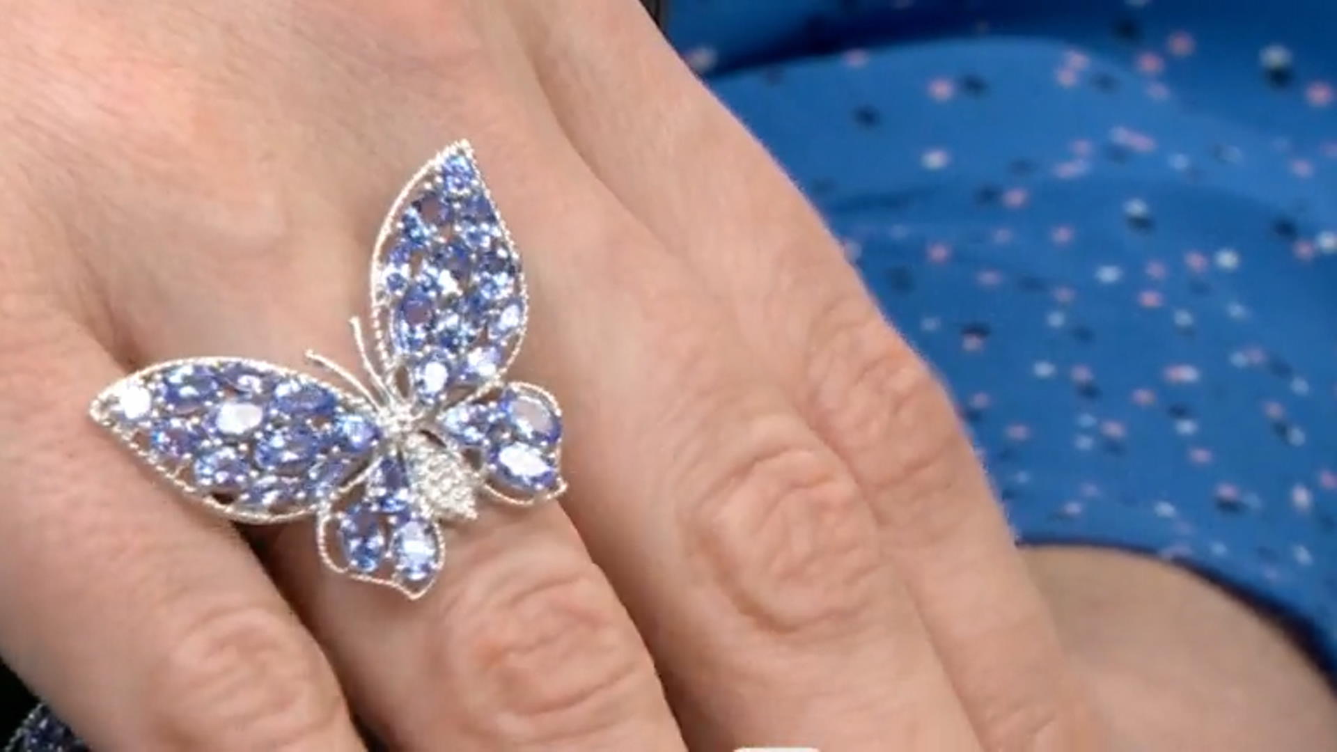 Blue Multi Shape Tanzanite Rhodium Over Sterling Silver Butterfly Ring 4.01ctw Video Thumbnail