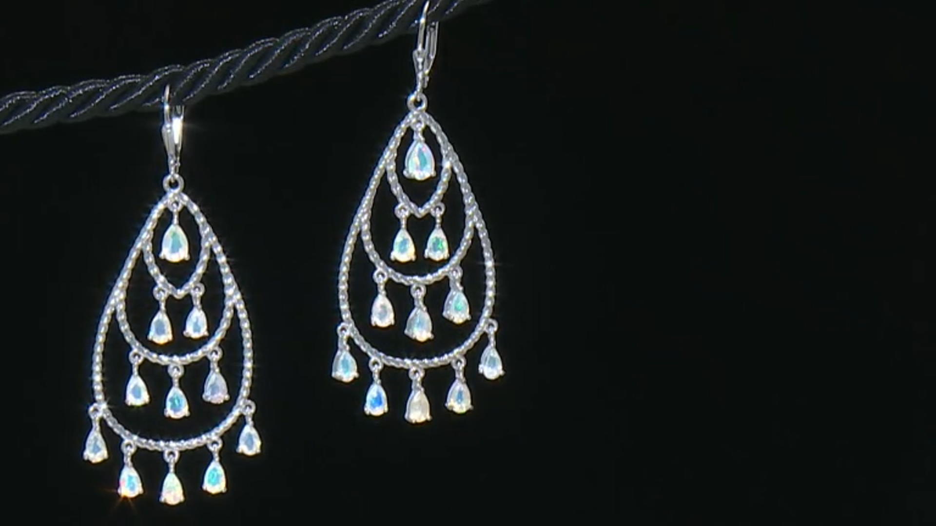 Multi Color Ethiopian Opal Rhodium Over Sterling Silver Chandelier Earrings 2.93ctw